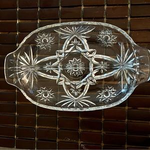 Early American Pressed Glass Divided Dish MCM Star Pattern Anchor Hocking